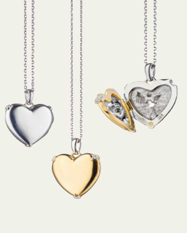18K Yellow Gold & Sterling Silver Heart Locket Necklace w/ Diamond Accents